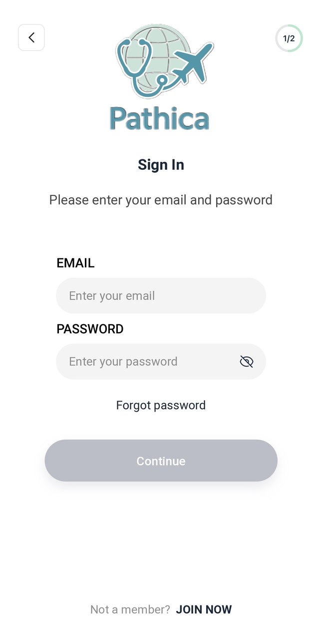 Secure sign-in: Pathica app screen