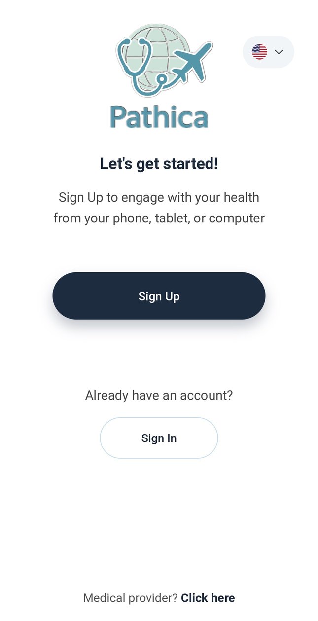 Get started: Pathica app screen